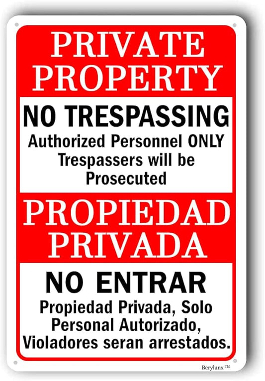 Private Property Sign,No Trespassing Signs,Home Safety Warning Sign,Outdoor Safety Sign, "Private Property - No Trespassing" 12"x16" Aluminum Sign