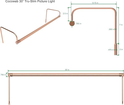 Cocoweb 30 Inch Tru-Slim Copper Picture Light - LED, 2700K, Adjustable Arm, Plug-in, Toggle Switch, Sleek and Compact Design