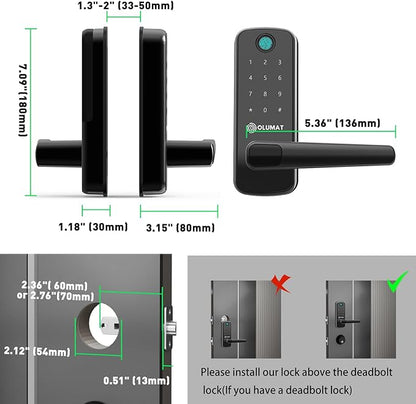 Smart Door Lock with Handle: Olumat Keyless Entry Door Lock with WiFi Gateway-Fingerprint Lock with Door Sensor -Smart Locks for Front Door with Keypad