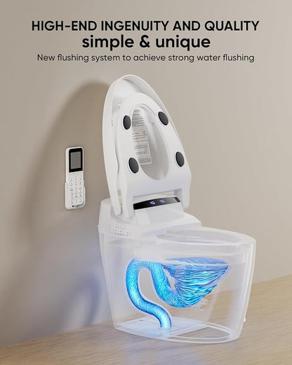 Smart Toilet with Warm Water Sprayer and Dryer, One Piece Bidet Toilet with Auto Dual Flush Foot Sensor Operation,Heated Seat Smart with Built In Fahrenheit LED Display