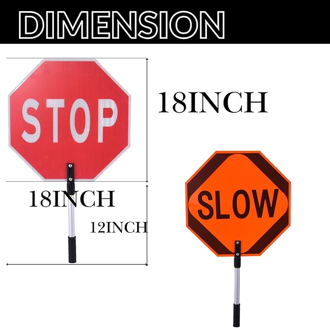 BESEA 18 Inch Handheld STOP & SLOW Sign, Double-Sided Reflective Paddle for Traffic Control, School Crossings, Construction Zones,Caution Areas Durable Non-Telescopic Handle, High-Visibility Safety Sign