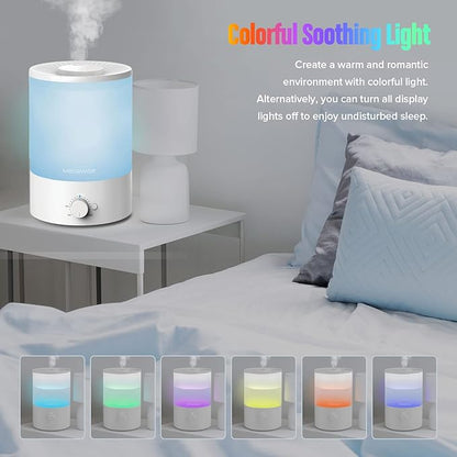 MegaWise Healthy Top-Refill Cool Mist Humidifiers for Bedroom, 24dB Ultrasonic Air Vaporizer with Water Filter for Baby [PP Material], Colorful Night Light,1 Gal Essential Oil Diffuser, Auto Shut Off
