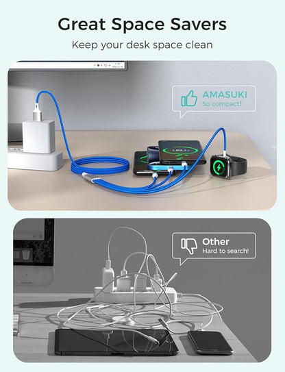 Travel Essentials,4 in 1 for Apple Watch Charger/iPhone Charger/Multi Charging Cable,Vacation RV Camping Essentials,USB C/L/Micro Portable Charger for iWatch 11-1/iPhone 17-12,Car&Gift-Blue