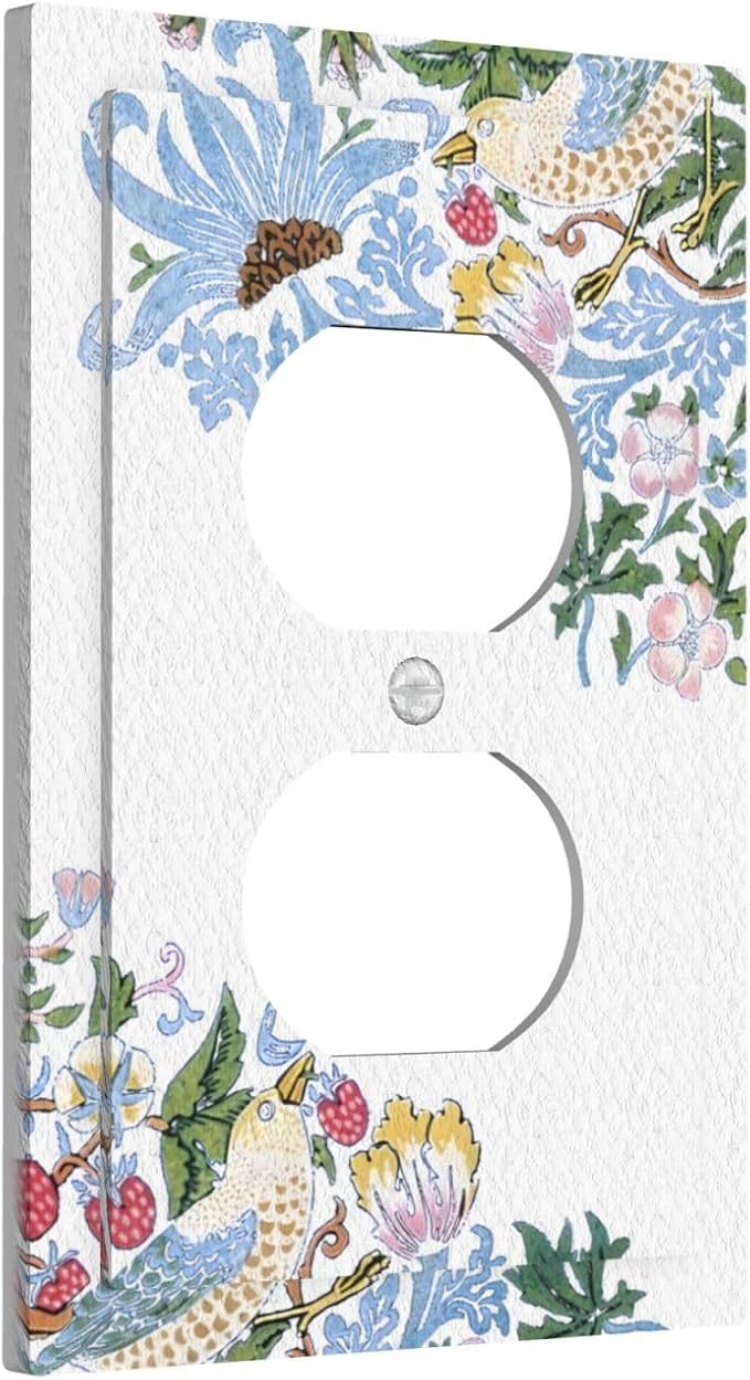 Decorative Outlet Covers Retro Morris Strawberry Rustic Plant Bird 1 Gang Duplex Light Switch Cover Plate Wall Plates for Electrical Outlets Switchplate Faceplate