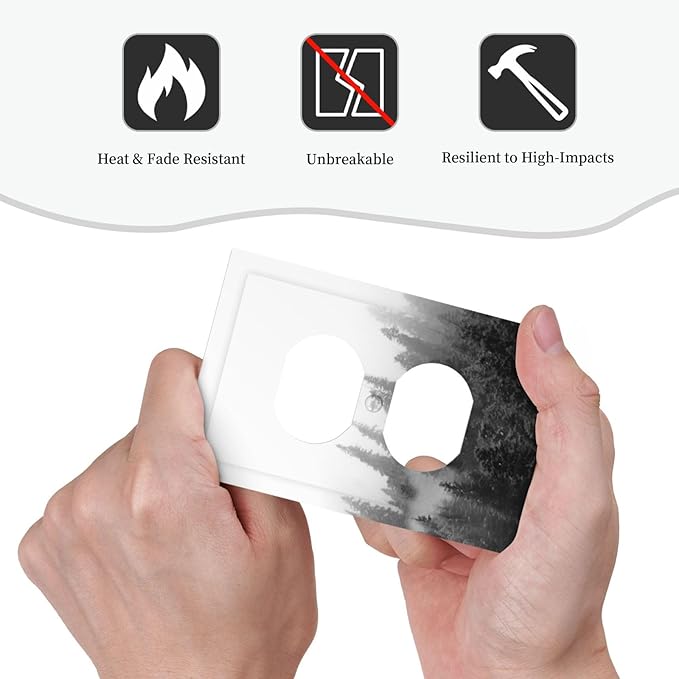 Outlet Covers Fores Black White Landscape Misty Woods 1 Gang Duplex Light Switch Cover Decorative Switch Plates Electrical Receptacle Faceplate Wall Plate For Farmhouse Cabin Decor