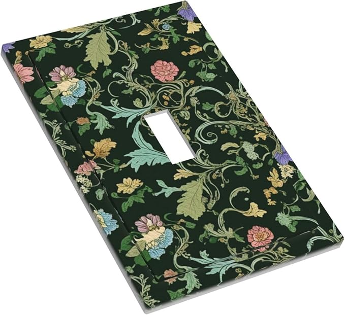 Decorative Light Switch Cover Plate Vintage Green Leaf Plant Rustic Pink Flower 1 Gang Wall Plate Oversized Single Toggle Wall Cover Plate Jumbo Electrical Switchplate Faceplate