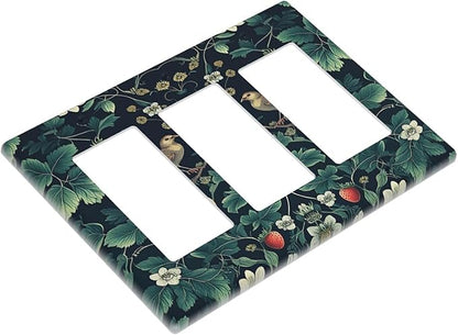 Light Switch Covers Strawberry Birds Flowers Plant Morris Floral 3 Gang Rocker Electrical GFCI Decorative Triple Outlet Wall Plate Cover Switchplate for Bedroom Farmhouse Decor