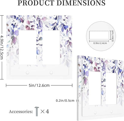 Purple Eucalyptus Watercolor Floral Rustic Leaf Decorative Outlet Covers 2 Gang Double GFCI Rocker Electrical Wall Panels Light Switch Cover Plate for Farmhouse Home Decor