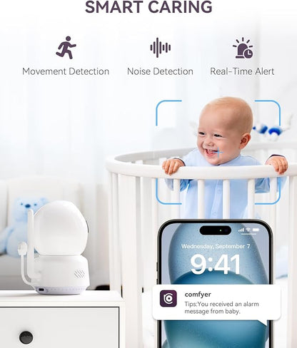 Hybrid Video No WiFi & Smart WiFi Baby Monitor - 5" 1080P Split Screen & 2K Camera App Control, Motion Alerts, Sound Detection, HD Night Vision, 5050mAh Battery,Triple Security, 1600ft Range