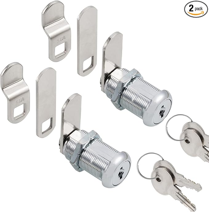Cabinet Cam Locks Keyed Alike, 1-1/8” Cylinder Cam Locks for Tool Box RV Compartment Mailbox Vending Machine Drawer File Cabinet, Fits 7/8” Max Panel Thickness, Chrome Finish with 3 Cams and 2 Keys