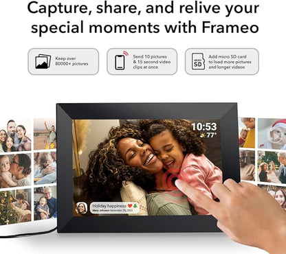 Frameo 10.1 Inch WiFi Digital Picture Frame with 32GB Storage,1280 * 800P IPS HD Touch Screen,Send Photos/Videos from Your Phone Anywhere, Photo Gifts for Parents and Grandparents
