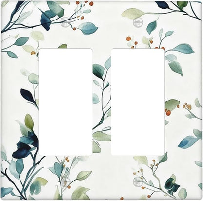 Decorative Outlet Covers Rustic Eucalyptus Leaf Geen Sage Leaves 2 Gang Light Switch Cover Plate Double Rocker Wall Plates for Electrical Outlets Switch Plate Covers for Bedroom Home Decor