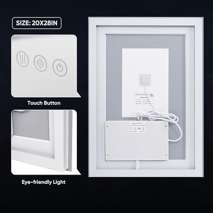 LED Bathroom Mirror, 28"x20" with Frontlit and Backlit Anti-Fog Mirror with Lights LED Vanity Mirror for Bathroom 3 Colors Temperature & Dimmable Bathroom Mirror with HD Tempered Glass
