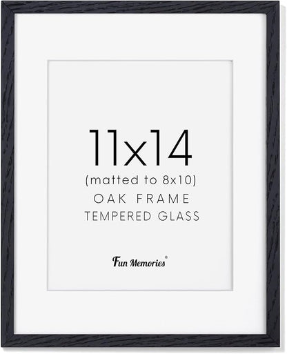 Fun Memories Black Picture Frame 11x14, Rustic Oak Wood 11 x 14 Photo Frames for Wall, 11x14 Frame with Mat for 8x10, Rustic Wood 11 by 14 Wall Gallery Frame Set, Black 11"x14" Frames, 1 Pack