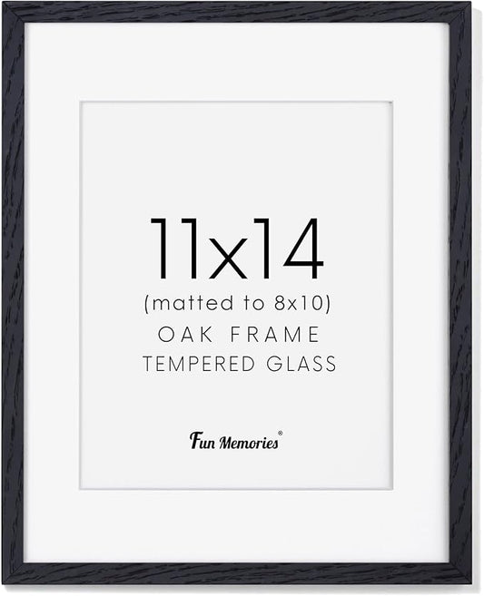 Fun Memories Black Picture Frame 11x14, Rustic Oak Wood 11 x 14 Photo Frames for Wall, 11x14 Frame with Mat for 8x10, Rustic Wood 11 by 14 Wall Gallery Frame Set, Black 11"x14" Frames, 1 Pack