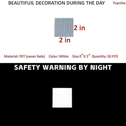 Non Fading White Reflective Stickers 2 inch X 2 inch, Outdoor Waterproof High Visibility Warning Safety Adhesive Reflector Tape (50 Pcs)