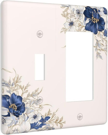 Decorative Outlet Covers Rustic Blue White Flowers Floral Penoy 2 Gang 1 Gang Wall Plate Cover Single Toggle Rocker Combo Light Switch Cover Plate Face Plate