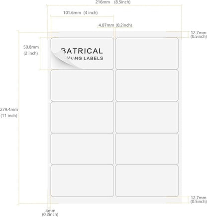 2"×4" Shipping Labels 1000 Labels Sticker Paper for Laser/Ink Jet Printer mailing Labels 8.5"×11" White 10 per Sheet