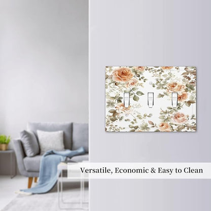 Decorative Switch Plates Vintage Warm Color Orange Flowers And Leaves 3 Gang Wall Plate Triple Toggle Light Switch Cover Faceplate Electrical Wall Panels for Bedroom living Room Decor