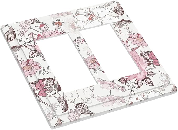 Decorative Outlet Covers Modern Watercolor Flower Pink White Wildflower 2 Gang Double GFCI Rocker Electrical Wall Panels Light Switch Cover Plate for Bedroom Home Decor