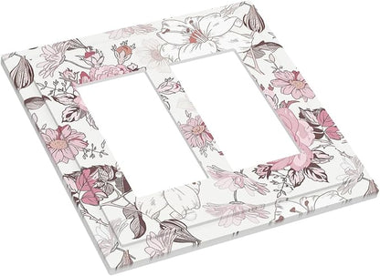 Decorative Outlet Covers Modern Watercolor Flower Pink White Wildflower 2 Gang Double GFCI Rocker Electrical Wall Panels Light Switch Cover Plate for Bedroom Home Decor