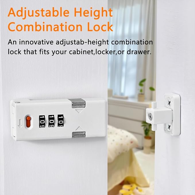 Cabinet Lock，Barn Door Latches,3-Digit Combination Security Locks,Combination Security Lock,for Office File Cabinet,Drawers,Locker,Small Door,Cupboard (1, White_90 Degree)