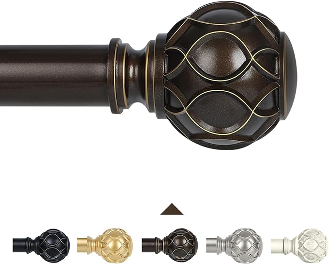 Bronze Farmhouse Curtain Rods for Windows:36-88 Inch Heavy Duty Adjustable Curtain Rod for Bedroom Living Room,Boho Decorative Rustic Drapery Rods with Vintage Coastal Finial,Antique Bronze