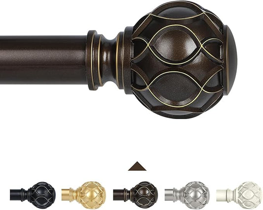 Bronze Farmhouse Curtain Rods for Windows:72-144" Heavy Duty Adjustable Long Curtain Rod for Bedroom Living Room,Boho Decorative Rustic Drapery Rods with Vintage Coastal Finials,Antique Bronze