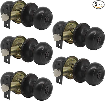 Gobrico Flat Ball Round Keyed-Alike Entry Knob for Exterior Door Oil Rubbed Bronze Finished Same Key Pack of 5