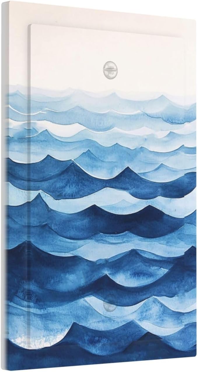 Light Switch Cover Plate Blue Watercolor Textured Abstract Ocean Wave 1 Gang No Device Blank Wall Plate Electrical Outlet Cover Decorative Switch Plate Covers for Bedroom living Room Decor