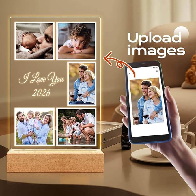 Custom Picture Frames with Photo, Personalized Photo Frame with Night Light, Customized Picture Frame, Personalized Valentines Day Gifts for Women, Men, Mom, Dad, Baby, Kid, Family