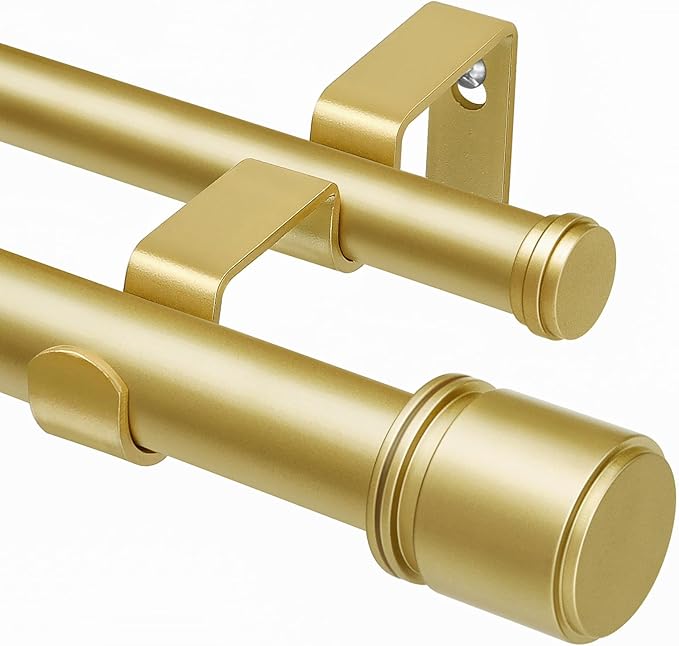 Double Curtain Rod 36 to 72 Inch, HOTOZON 1 Inch Heavy Duty Double Curtain Rods for Windows 24 to 68 Inches(2-5.6 ft), Telescoping Drapery Rod with Simple End Finials, Gold
