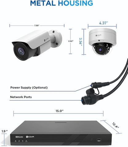 4COVR PoE 16 Camera Security System for Business, AI Human Vehicle Detection, 8 Dome IK10 Vandal-Proof 8 Bullet 5MP Wired IP Camera IP67, Remote Access, 16 Channel 4K NVR with 4TB HDD, LYH54A5M1616