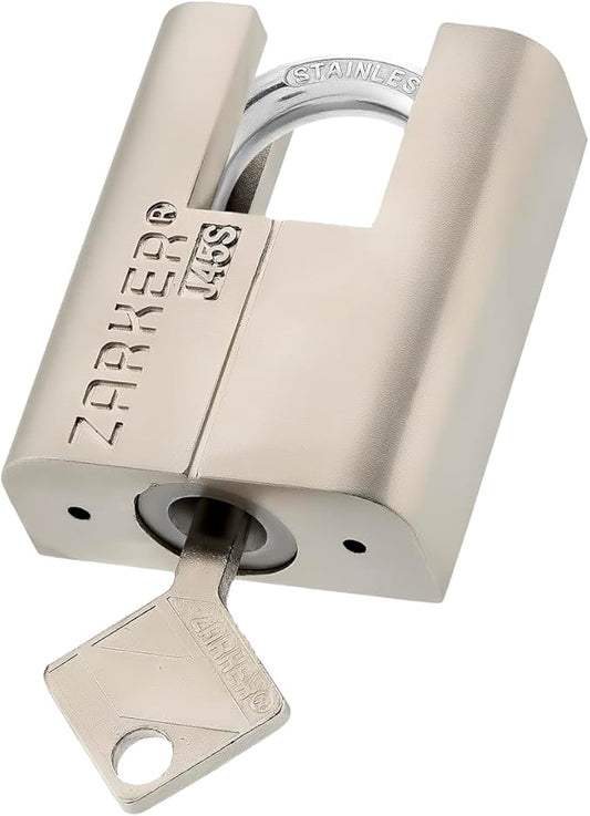 J45S keyed Padlock, Heavy Duty Stainless Steel Shackle Lock, 3 Keys, Waterproof and Rustproof Storage, Warehouses, Garage, Outdoors, 1-Pack