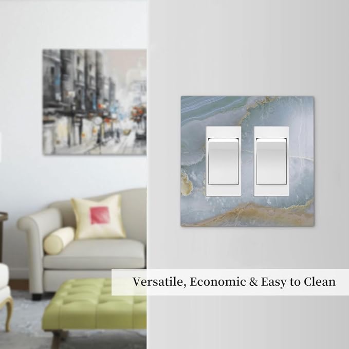 Decorative Outlet Covers Colored Art Marble Golden Line 2 Gang Double Gfci Rocker Electrical Wall Panels Light Switch Cover Plate For Bathroom Kitchen Decor