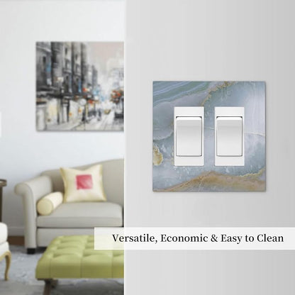 Decorative Outlet Covers Colored Art Marble Golden Line 2 Gang Double Gfci Rocker Electrical Wall Panels Light Switch Cover Plate For Bathroom Kitchen Decor