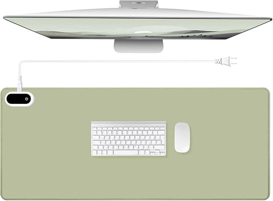 Konohan Heated Large Desk Mat PU Leather Warm Mouse Pad with 5 Heating Level & 4 Hour Auto Shut-Off Heating Keyboard Pad Warmer Gaming Mice Mat Only Supports 110v(Gray-Green Color,35.4"x 14.2")