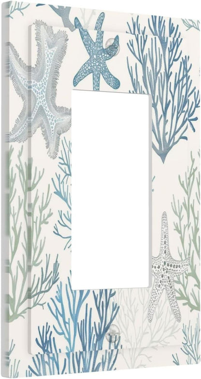 Decorative Outlet Covers Ocean Beach Theme Starfish Seashell Coral 1 Gang Single Rocker Light Switch Cover Plate Wall Plates Gfci Faceplate For Bathroom Kids Room Decor