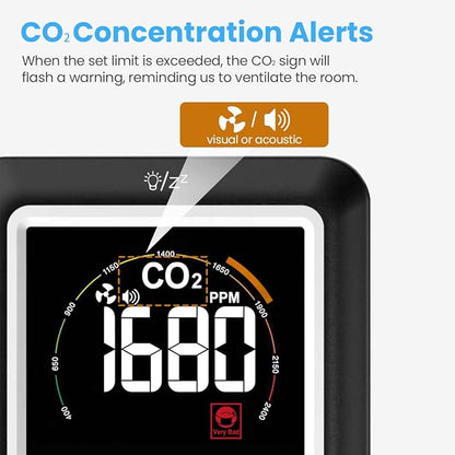 Newentor CO2 Detector with Indoor Temperature Humidity, CO2 Monitor with Clock Alarm, Carbon Dioxide Detector for Home, Portable Air Quality Monitor CO2 Meter Sensor for Tent Garden Plant, Black