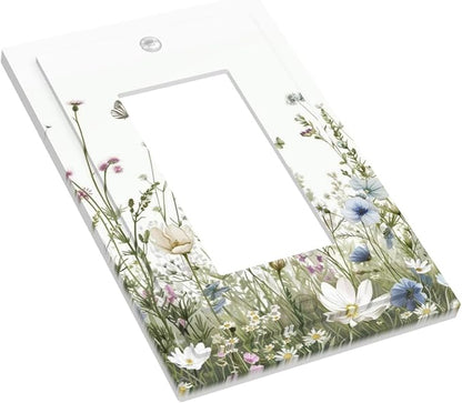 Colorful Wildflowers Daisy Plant Butterfly Floral Decorative Outlet Covers 1 Gang Single Rocker Light Switch Cover Plate Wall Plates GFCI Faceplate for Bed Room Living Room Decor