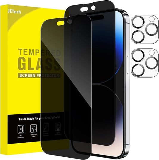 JETech Privacy Full Coverage Screen Protector for iPhone 14 Pro Max 6.7-Inch, with Camera Lens Protector, Anti-Spy Tempered Glass Film, 2-Pack Each