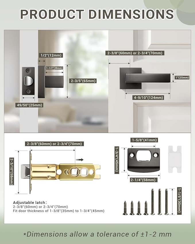 KNOBWELL 1 Pack Gunmetal Black Door Handle Brushed Black Nickel Square Doorknob with Lever Interior Door Lever for Closet Hallway
