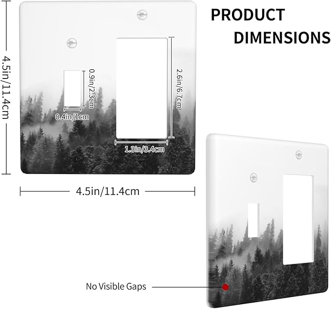 Outlet Covers Fores Black White Landscape Misty Woods 1 Toggle 1 Rocker Combination Decorative Wall Plate Electrical Switch Plates Light Switch Cover Plate For Farmhouse Cabin Decor