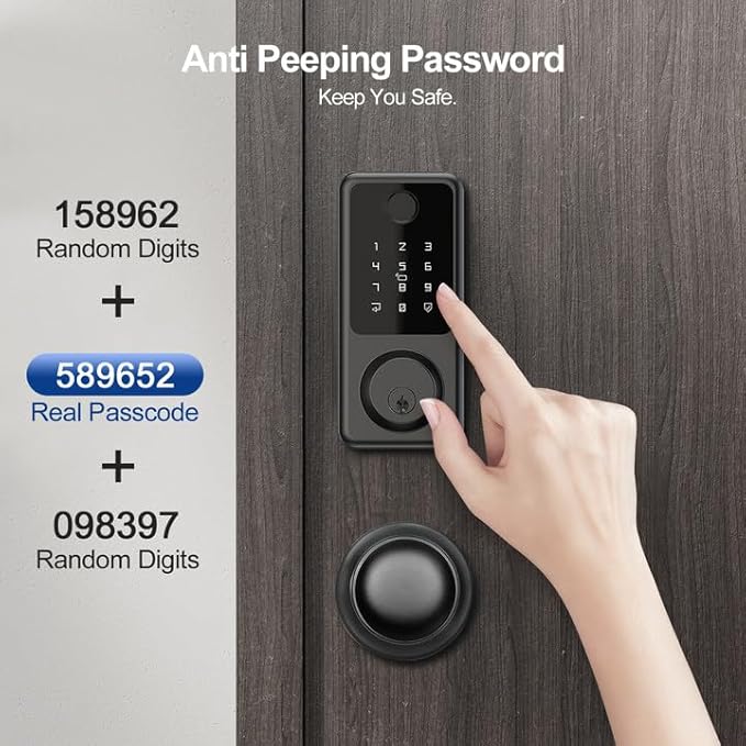 Smart Door Lock with Door Knobs, Fingerprint Door Lock with Handle, Black Smart Lock Round Handles for Home, Apartment