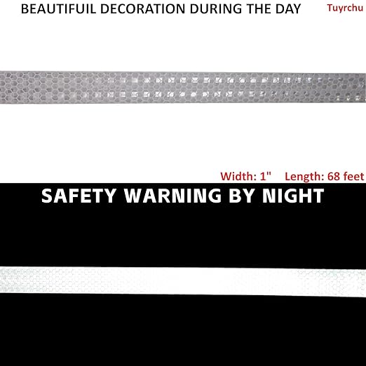 Reflective Tape White 1 inch, Outdoor Waterproof High Visibility Warning Industrial Marking Tape, Safety Stickers (68 feet)