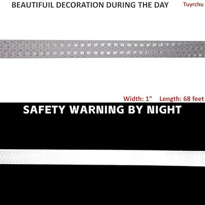 Reflective Tape White 1 inch, Outdoor Waterproof High Visibility Warning Industrial Marking Tape, Safety Stickers (68 feet)