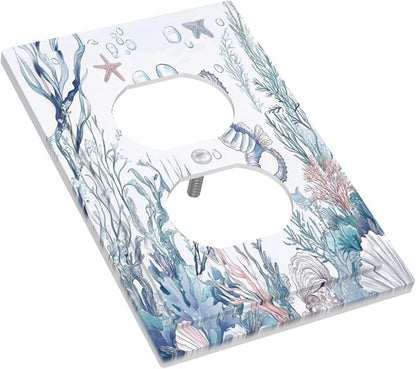 Outlet Covers Ocean Coral Seahorse Seashell Starfish 1 Gang Duplex Light Switch Cover Decorative Switch Plates Electrical Receptacle Faceplate Wall Plate For Bathroom Home Decor