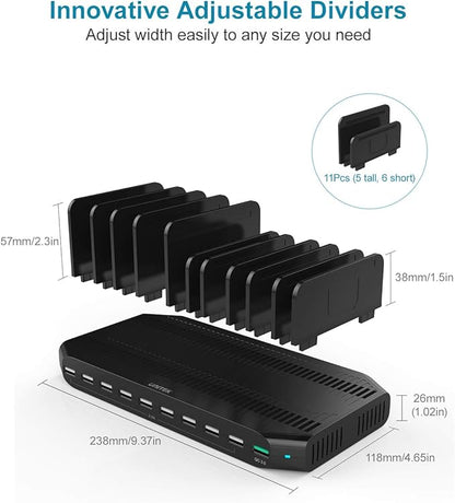 Unitek Fast Charging Station with Quick Charge 3.0, Multi USB Charger Station for Multiple Devices, iPhone, iPad, Tablet, Kindle-Black(UL Certified)