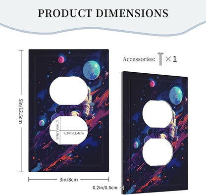Decorative Outlet Covers Purple Space Astronaut Planet 1 Gang Duplex Light Switch Cover Plate Wall Plates for Electrical Outlets Electrical Switchplate Face Plate for Bedroom Home Decor