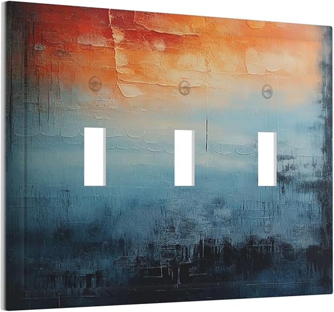 Light Switch Covers Blue Orange Abstract Modern Minimalist Oil Painting 3 Gang Wall Plate Triple Toggle Outlet Cover Decorative Switchplates Electrical Panel Cover for Kitchen Living Room 4.8 X 6.7 IN